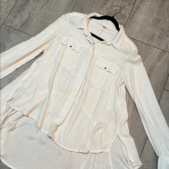 Free People White Waffle Button Down Shirt - Picture 6 of 8